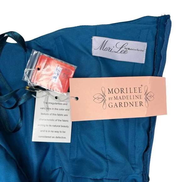 Mori Lee by Madeline Gardner NWT Blue Satin One-Shoulder Gown w/Ruched Bodice S6 - Picture 12 of 12